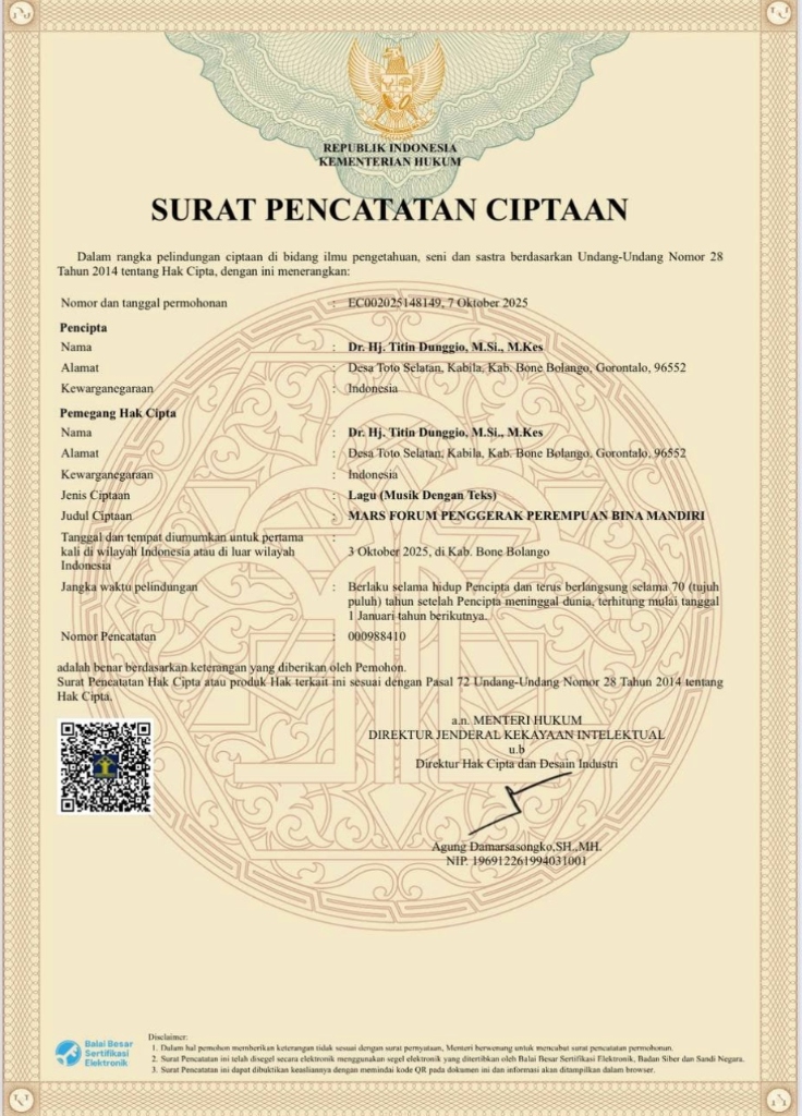 Sertifikat Hak Cipta Mars FPPBM